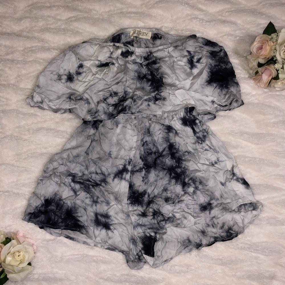 Audrey Off the shoulder romper blue tie dye